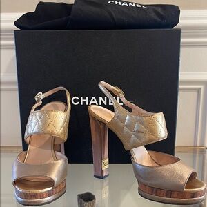 Chanel Vestiaire Collective Gold Women's Heeled Sandals